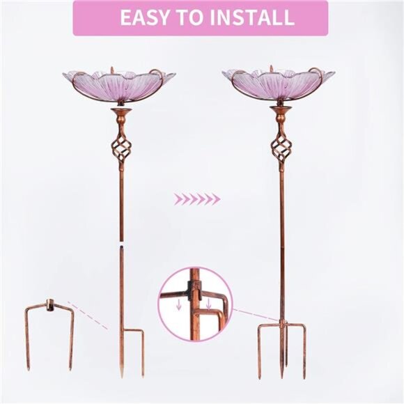 31 Inch Height Glass Birdbath Birdfeeder with Metal Stake Garden Yard - Picture 7 of 8